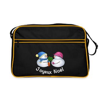 Joyeux Noël Schneemann Paar - Französisch - Retro Tasche - Schwarz/Gold - Vorne