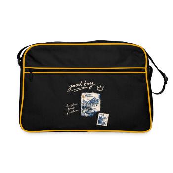 Good Boy Freiheit Reise-Stempel - Retro Tasche - Schwarz/Gold - Vorne