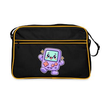 Happy Retro Gaming Console – Süßer Pastell-Gamer - Retro Tasche - Schwarz/Gold - Vorne