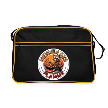 Asiatische Streetfood Wok Küche Meister Motiv - Retro Tasche - Schwarz/Gold - Vorne