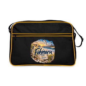 Föhr Inselglück Strandmotiv - Retro Tasche - Schwarz/Gold - Vorne