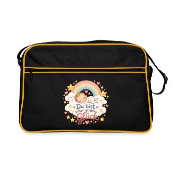 Unser größtes Glück – Baby Regenbogen - Retro Tasche - Schwarz/Gold - Vorne