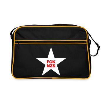 FCK NZS KLARES STATEMENT GEGEN NAZIS, FCK AFD 🌈 - Retro Tasche - Schwarz/Gold - Vorne
