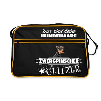 Zwergpinscher Glitzer - Retro Tasche - Schwarz/Gold - Vorne