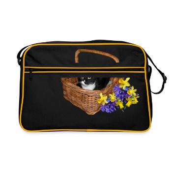 flowers lilies tulips orchids sunflower dahlia ger - Retro Tasche - Schwarz/Gold - Vorne