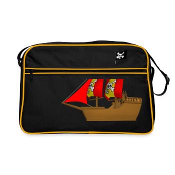 pirate ship boat pirate pirate ship ship skull1 - Retro Bag - black/gold - Front