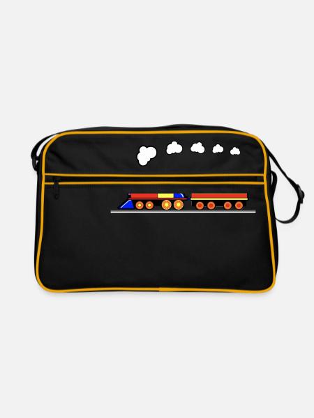 eisenbahn zug tram train railroad railway locomoti - Retro Tasche - Schwarz/Gold - Vorne