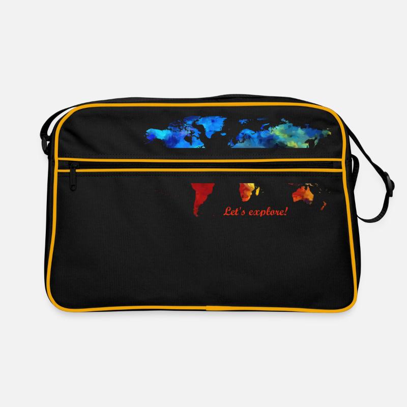 Lets explore! map of the world - Retro Bag - black/gold