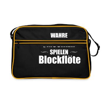 Blockflöte Instrument Geschenk - Retro Tasche - Schwarz/Gold - Vorne