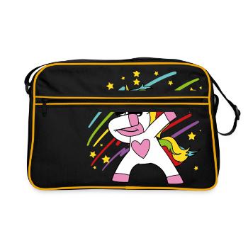 Dabbing Einhorn - Retro Tasche - Schwarz/Gold - Vorne