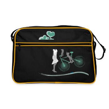 Vélo Couple Coeur Ballons L'amour ne connaît pas de limites - Sac Retro - noir/or - Devant
