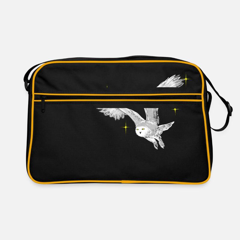 Hand gezeichnete Schneeeule mit Sternen - Retro Tasche - Schwarz/Gold