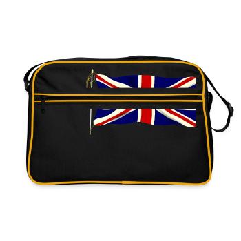 Winkende Union Jack Flagge - Retro Tasche - Schwarz/Gold - Vorne