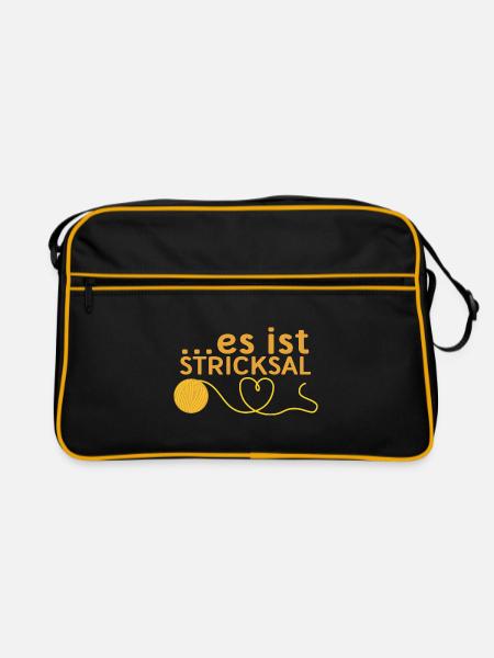 Stricksal Stricken Hobby Handarbeit Wolle Geschenk - Retro Tasche - Schwarz/Gold - Vorne