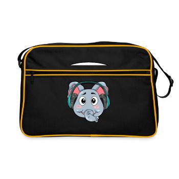 Eléphant avec écouteurs - Sac Retro - noir/or - Devant