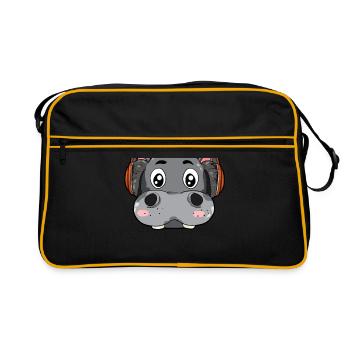 Hippo with headphones - Retro Bag - black/gold - Front