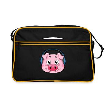 Pig with headphones - Retro Bag - black/gold - Front
