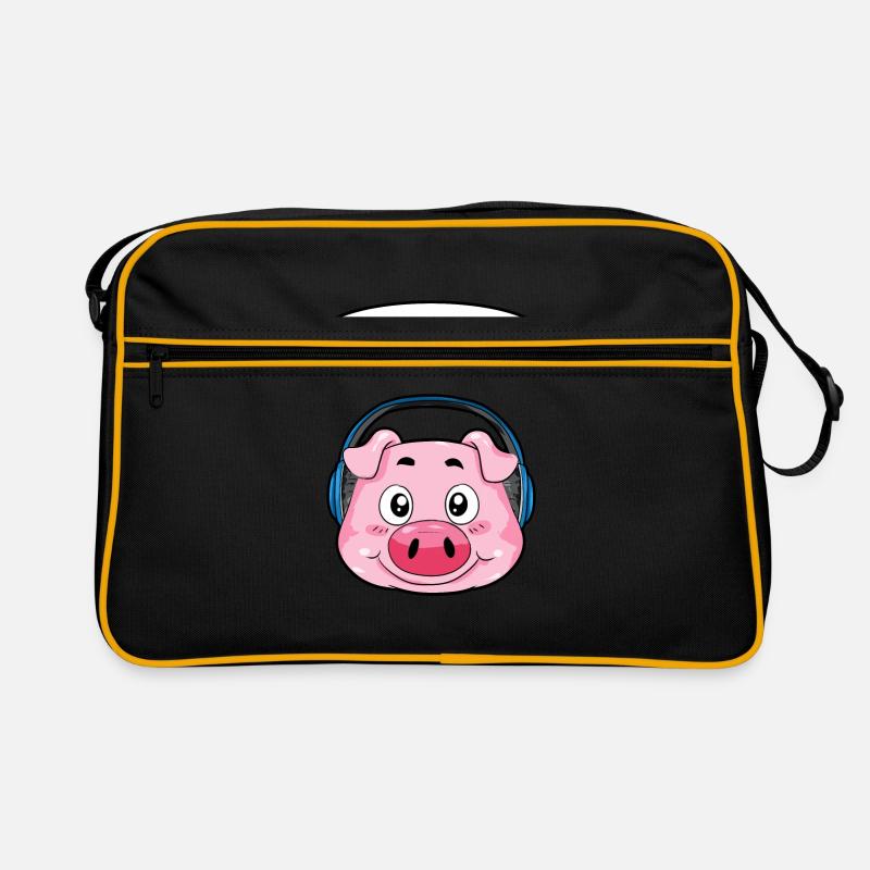Schwein mit Kopfhörer Retro Tasche