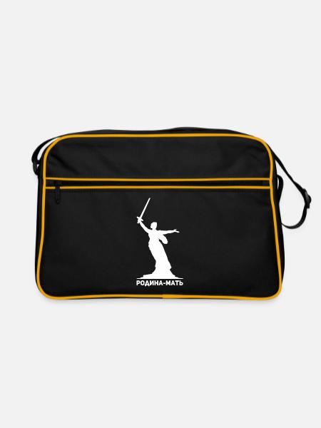 Mutter Heimat Statue Russland Russisch Geschenk - Retro Tasche - Schwarz/Gold - Vorne