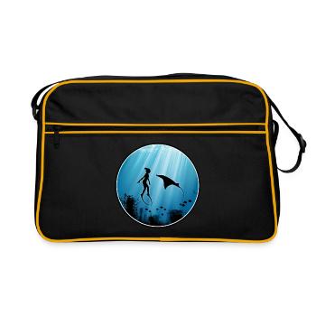 Freitaucher und Mantarochen - Retro Tasche - Schwarz/Gold - Vorne