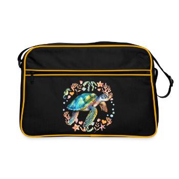 Tortue entourée de créatures marines - Sac Retro - noir/or - Devant