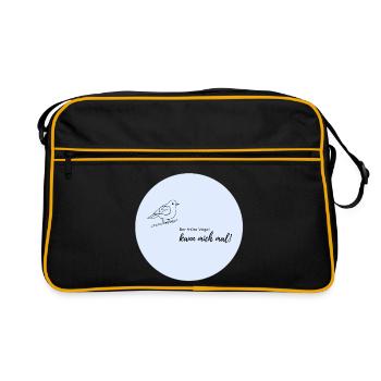 Früher Vogel Motiv auf Hellblau - Retro Tasche - Schwarz/Gold - Vorne