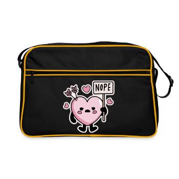 Kawaii Herz Nope Schild Anti Valentinstag - Retro Tasche - Schwarz/Gold - Vorne
