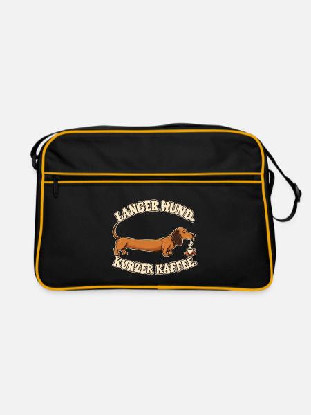 Dackel mit Espresso – Langer Hund, kurzer Kaffee - Retro Tasche - Schwarz/Gold