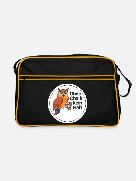 Bouldern Chalk Eule Klettern Shirt - Retro Tasche - Schwarz/Gold