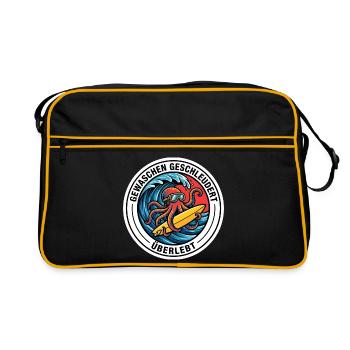 Gewaschen Geschleudert Überlebt Surfen Kraken - Retro Tasche - Schwarz/Gold - Vorne