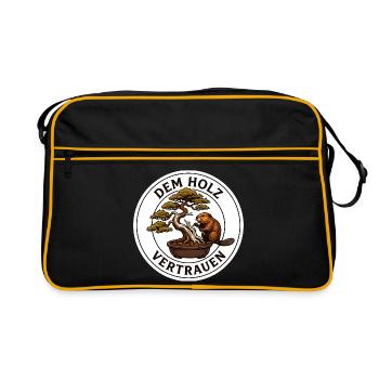 Dem Holz vertrauen Bonsai Schnitzerei T-Shirt - Retro Tasche - Schwarz/Gold - Vorne