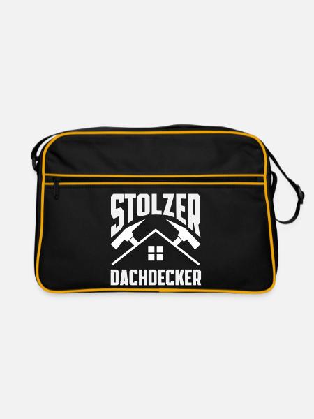 Dachdecker Spruch Lustig Handwerker Geschenk - Retro Tasche - Schwarz/Gold