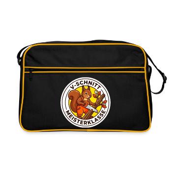 Eichhörnchen V-Schnitt Meisterklasse Baum Shirt - Retro Tasche - Schwarz/Gold - Vorne