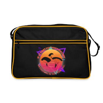 Sonnenuntergangs- und Gleitschirmsprung-Witz - Retro Tasche - Schwarz/Gold - Vorne