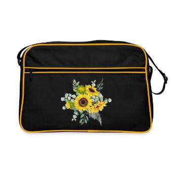 Watercolor Sunflower Bouquet with Yellow Flower - Retro Bag - black/gold - Front