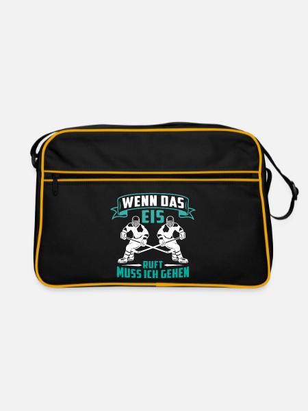 wenn das eis ruft muss ich gehen eishockey hockey - Retro Tasche - Schwarz/Gold - Vorne