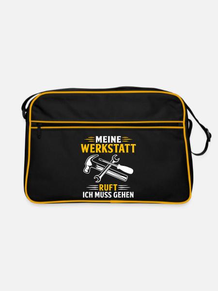 KFZ mechaniker meine werkstatt ruft ich muss gehen - Retro Tasche - Schwarz/Gold - Vorne