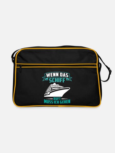 wenn das schiff ruft muss ich gehen - Retro Tasche - Schwarz/Gold - Vorne