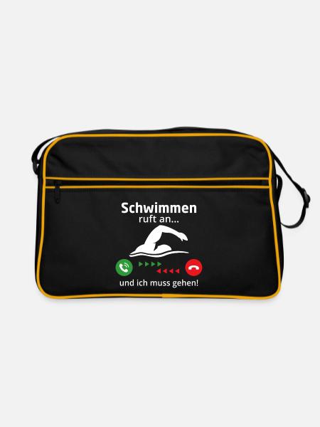 Schwimmen ruft an und ich muss gehen - Retro Tasche - Schwarz/Gold - Vorne