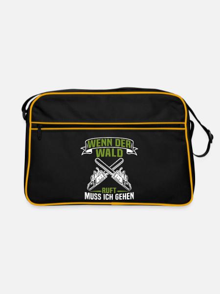 holzfäller wenn der wald ruft muss ich gehen - Retro Tasche - Schwarz/Gold - Vorne