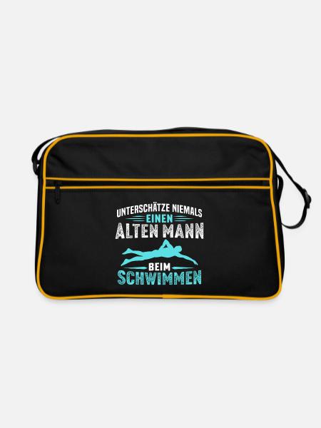 Alten mann beim schwimmen t-shirt schwimmer - Retro Tasche - Schwarz/Gold - Vorne