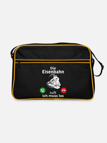 Die eisenbahn ruft und ich muss los lokführer - Retro Tasche - Schwarz/Gold - Vorne