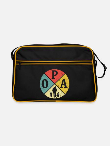 Retro Opa und Enkelin und Enkel - Retro Tasche - Schwarz/Gold - Vorne