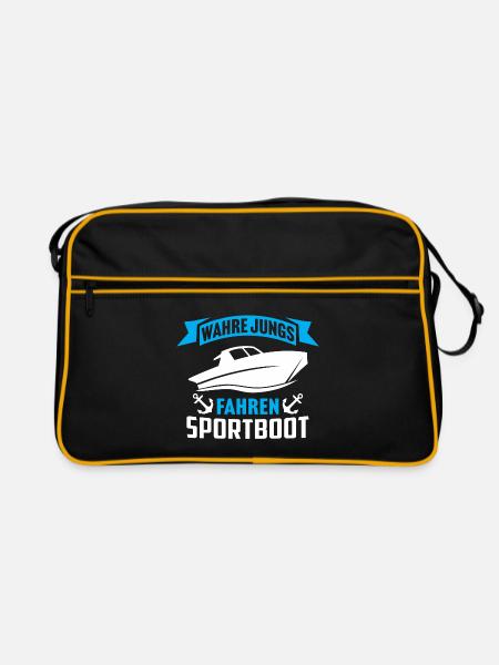 Wahre Jungs fahren Sportboot Männer Kapitän - Retro Tasche - Schwarz/Gold - Vorne