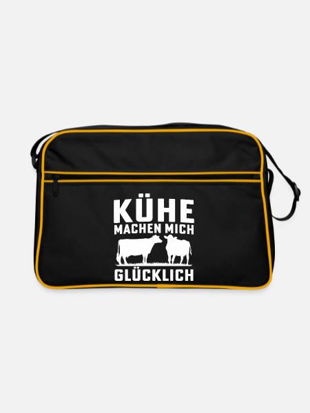 Kühe machen mich glücklich - Retro Tasche - Schwarz/Gold