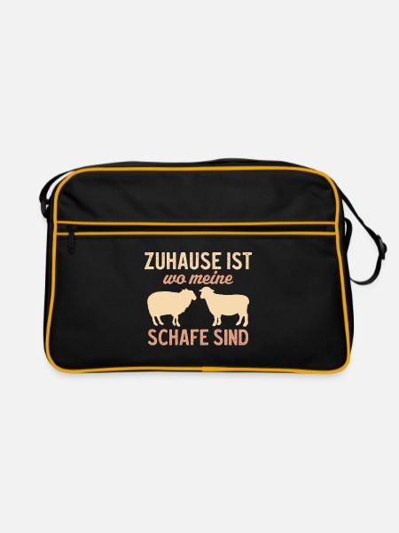 Zuhause ist wo meine Schafe sind - Retro Tasche - Schwarz/Gold - Vorne