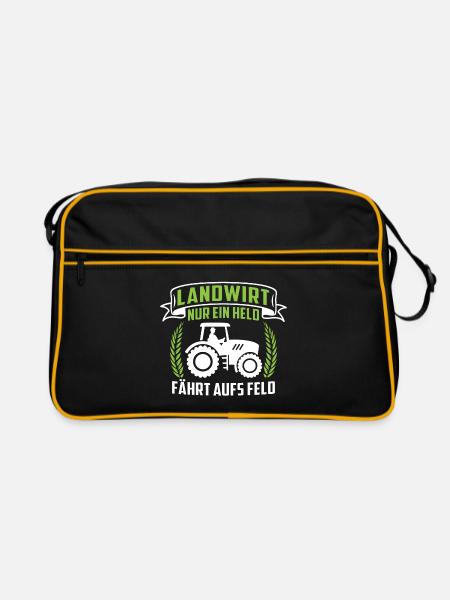 Landwirt nur ein held fährt aufs Feld - Retro Tasche - Schwarz/Gold - Vorne