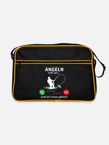 angeln ruft an und ich muss gehen - Retro Tasche - Schwarz/Gold - Vorne