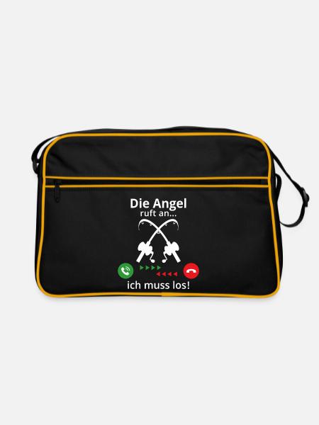 Die Angel ruft an ich muss los - Retro Tasche - Schwarz/Gold - Vorne