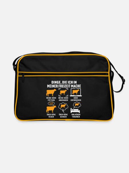 Was ich in meiner freizeit mache meine Kühe - Retro Tasche - Schwarz/Gold - Vorne